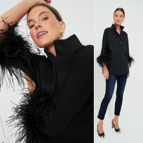 Tuckernuck Tops - Tuckernuck NEW Black Feather Willow Collared Women's Poplin Blouse Top Size XS